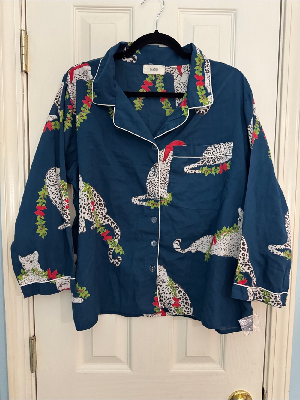 Saatwick Adult Teal Leopard Print Pajama Top